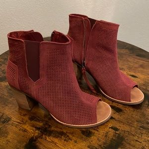 Toms Majorca Peep Toe Suede Heeled Booties
